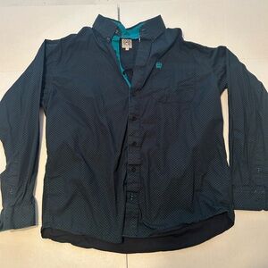 Cinch Teal and Dark Teal Patterned Shirt